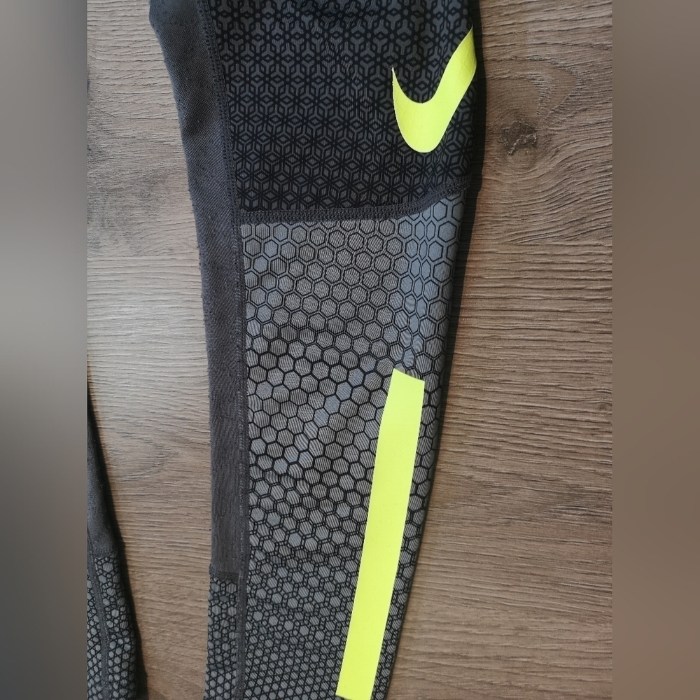 PreOwned Vintage Grey-Yellow Genderless Nike Knit Lycra Jersey Running Leggings - Picture 5 of 10